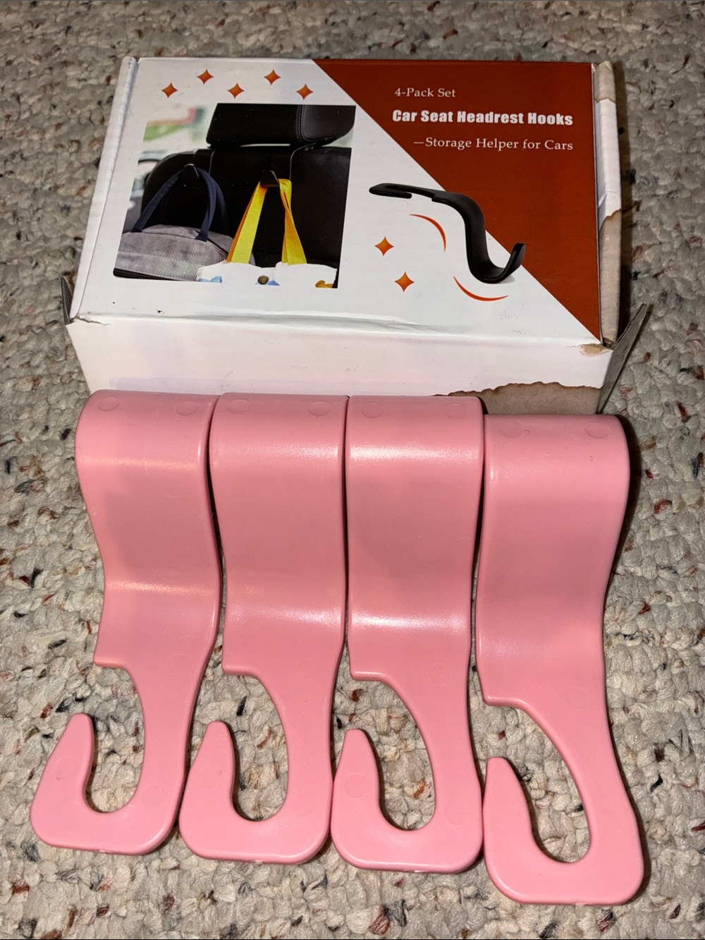 4-Pack Pink Car Headrest Hooks for Organized Storage